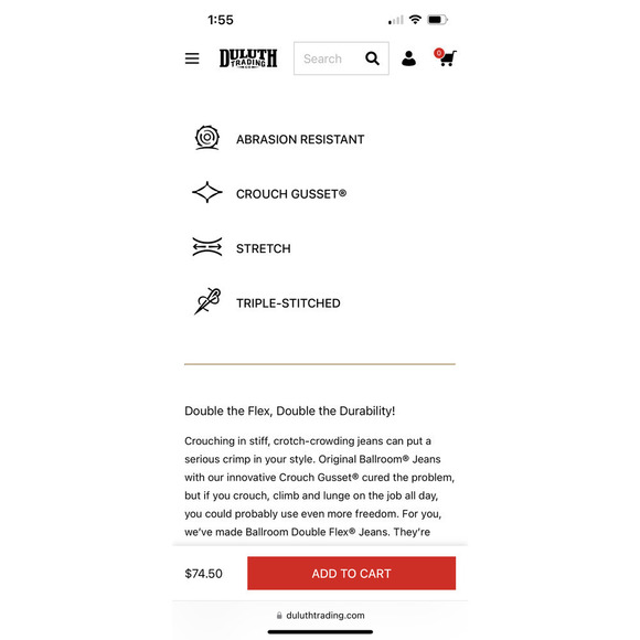 Duluth Trading Company Men’s Ballroom Double Flex Relaxed Fit Jeans - Picture 15 of 16